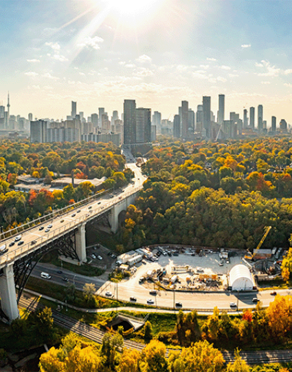 Aerial view of Toronto’s Don Valley Park in Autumn
