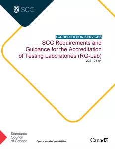 Cover page for  SCC Requirements and  Guidance for the Accreditation  of Testing Laboratories (RG-Lab)
